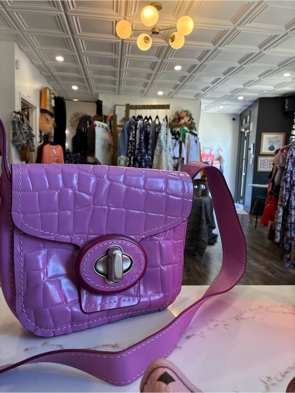 Purple drifter Croc-Embossed Crossbody and shoulder Bag